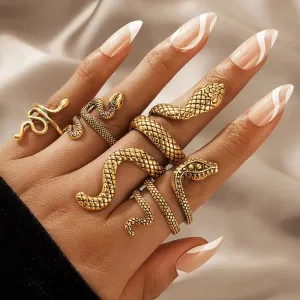 Neo-Gothic Four Ring Serpentine Set "Majestic Serpents"