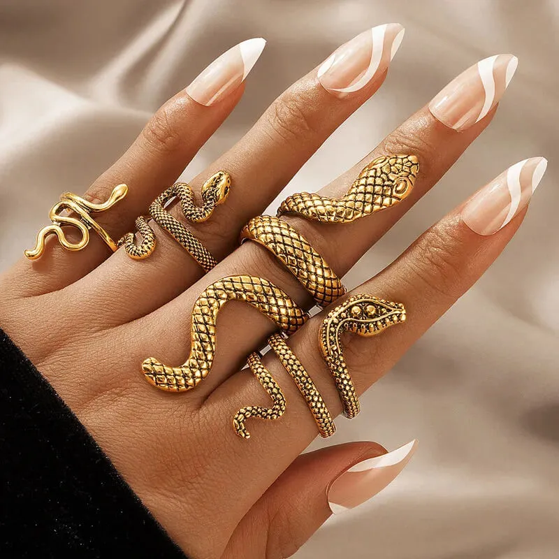 Neo-Gothic Four Ring Serpentine Set "Majestic Serpents"
