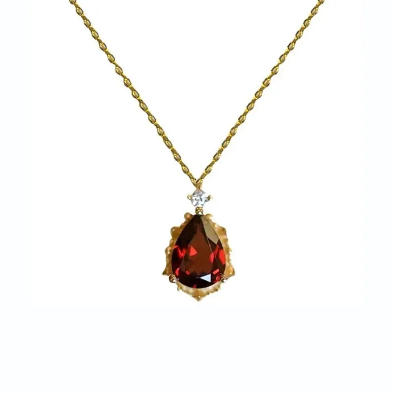 New Silver Original Jewelry Water Drop Ruby Necklace Pendant