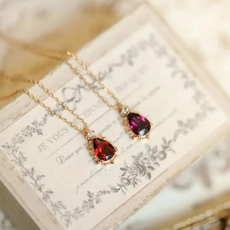 New Silver Original Jewelry Water Drop Ruby Necklace Pendant