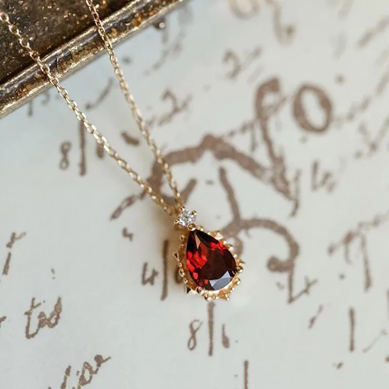 New Silver Original Jewelry Water Drop Ruby Necklace Pendant