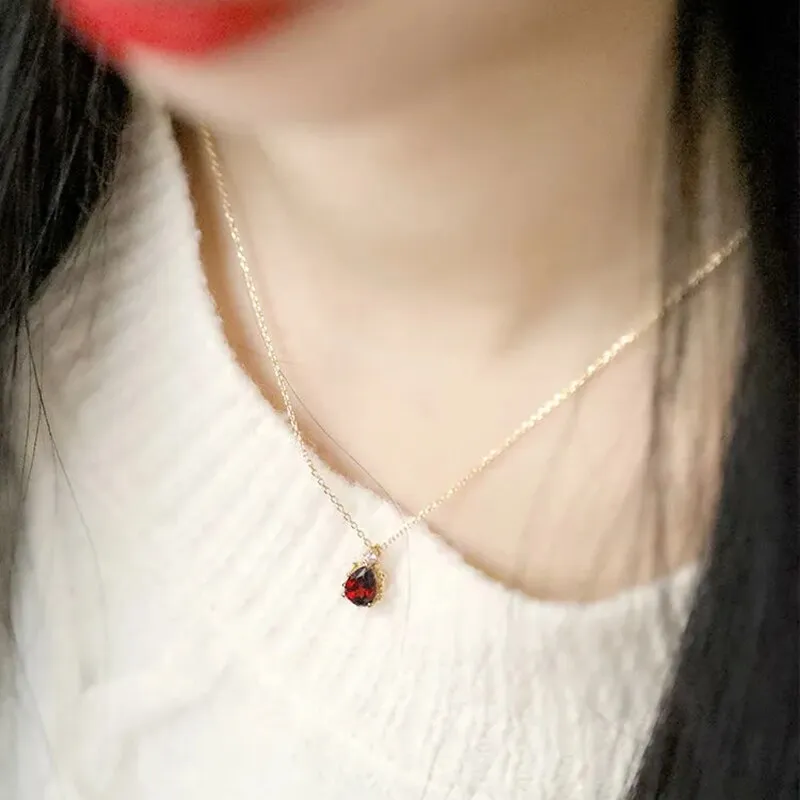 New Silver Original Jewelry Water Drop Ruby Necklace Pendant