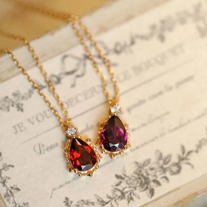 New Silver Original Jewelry Water Drop Ruby Necklace Pendant