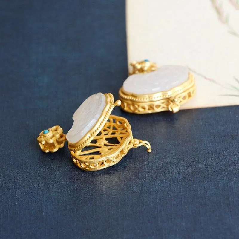 New style silver hollow geometric natural hetian jade pendant necklaces