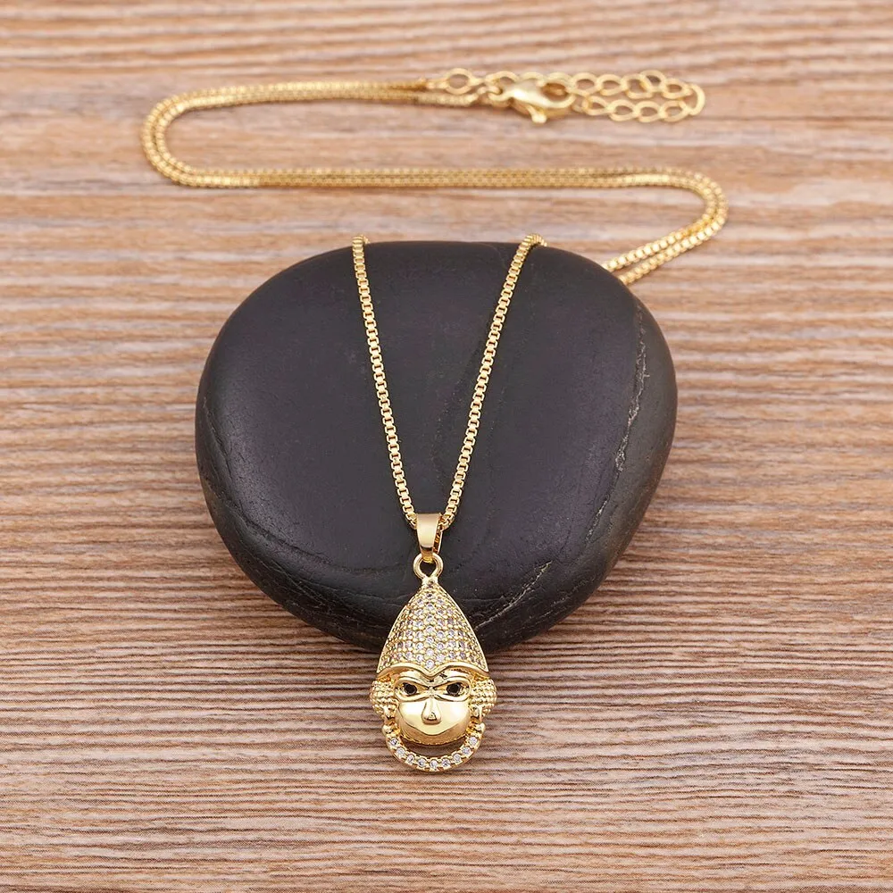 New Trendy Cute Animal Monkey Cubic Zirconia Pendant Relief Chain Necklace Women