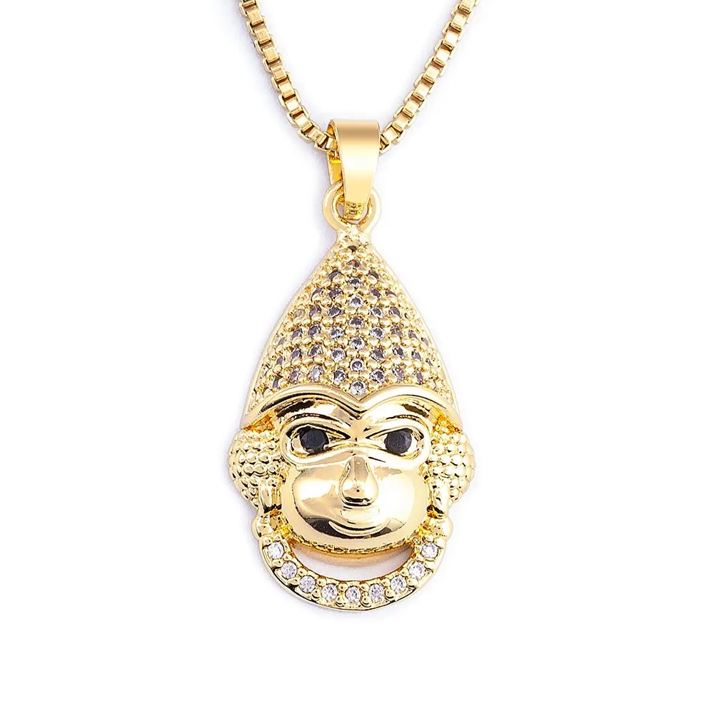 New Trendy Cute Animal Monkey Cubic Zirconia Pendant Relief Chain Necklace Women