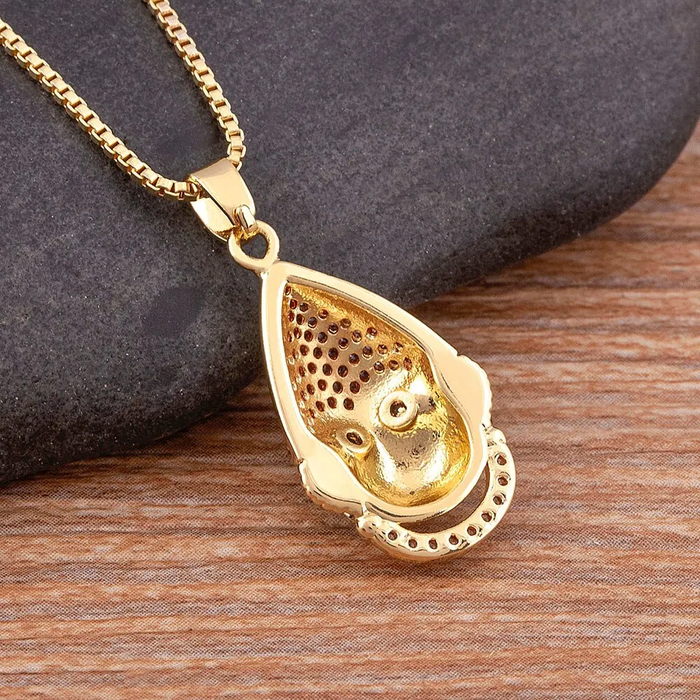 New Trendy Cute Animal Monkey Cubic Zirconia Pendant Relief Chain Necklace Women