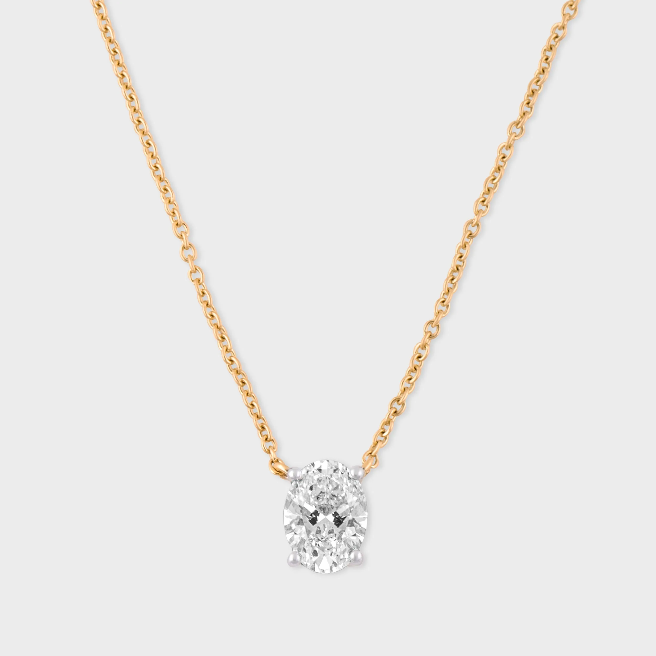 Oval 1.00 Carat Solitaire Lab-Grown Diamond Double Hook Pendant Chain | SKU : 0003331965