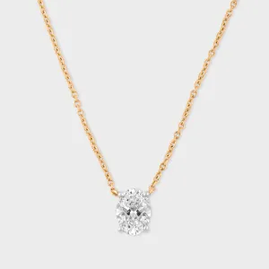 Oval 1.00 Carat Solitaire Lab-Grown Diamond Double Hook Pendant Chain | SKU : 0003331965