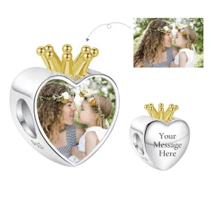 Personalized Crown Heart Photo & Engraving Charm