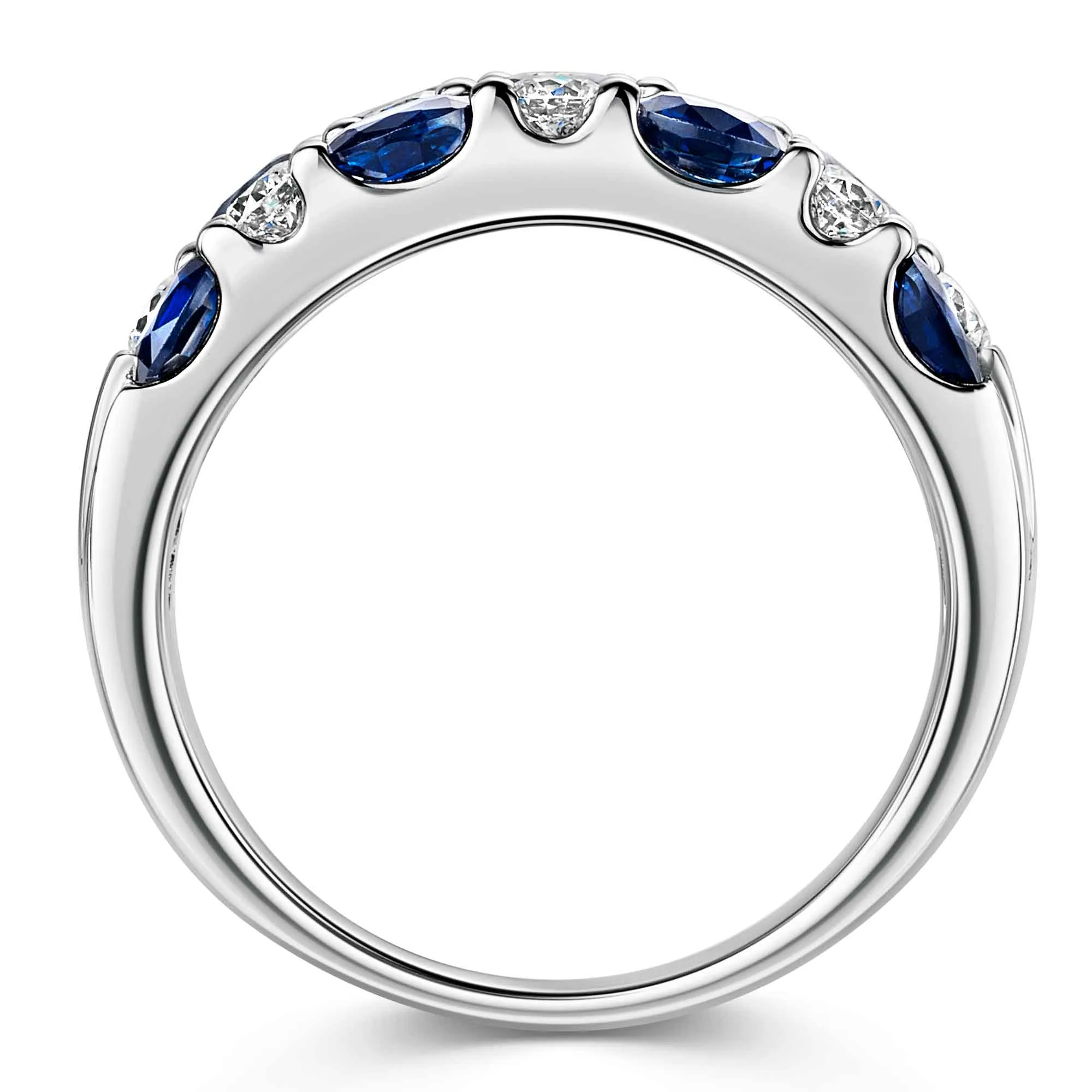 Platinum Oval-Cut Sapphire & Brilliant-Cut Diamond Triple Row Ring 4.06ct