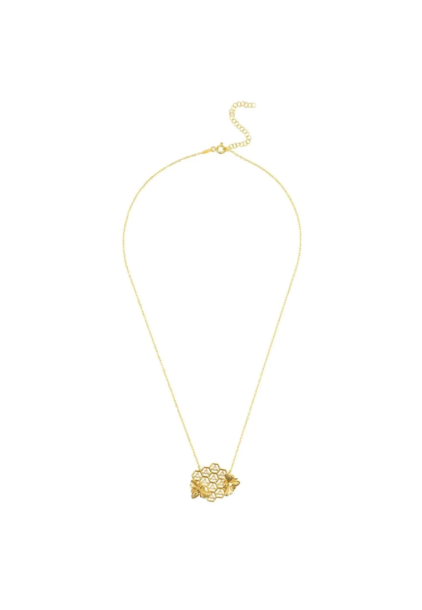 Queen Bee Honey Comb Necklace Gold