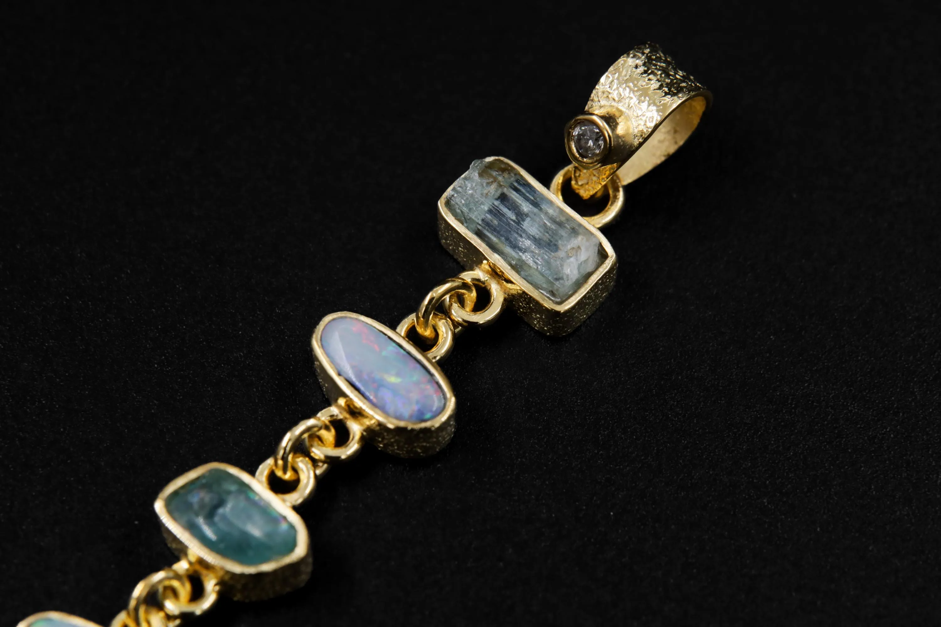 Radiant Zircon, Aquamarine, Australian Opal Doublet & Blue Moonstone Pendant, 18k Gold-Plated Sterling Silver, Unique Gift