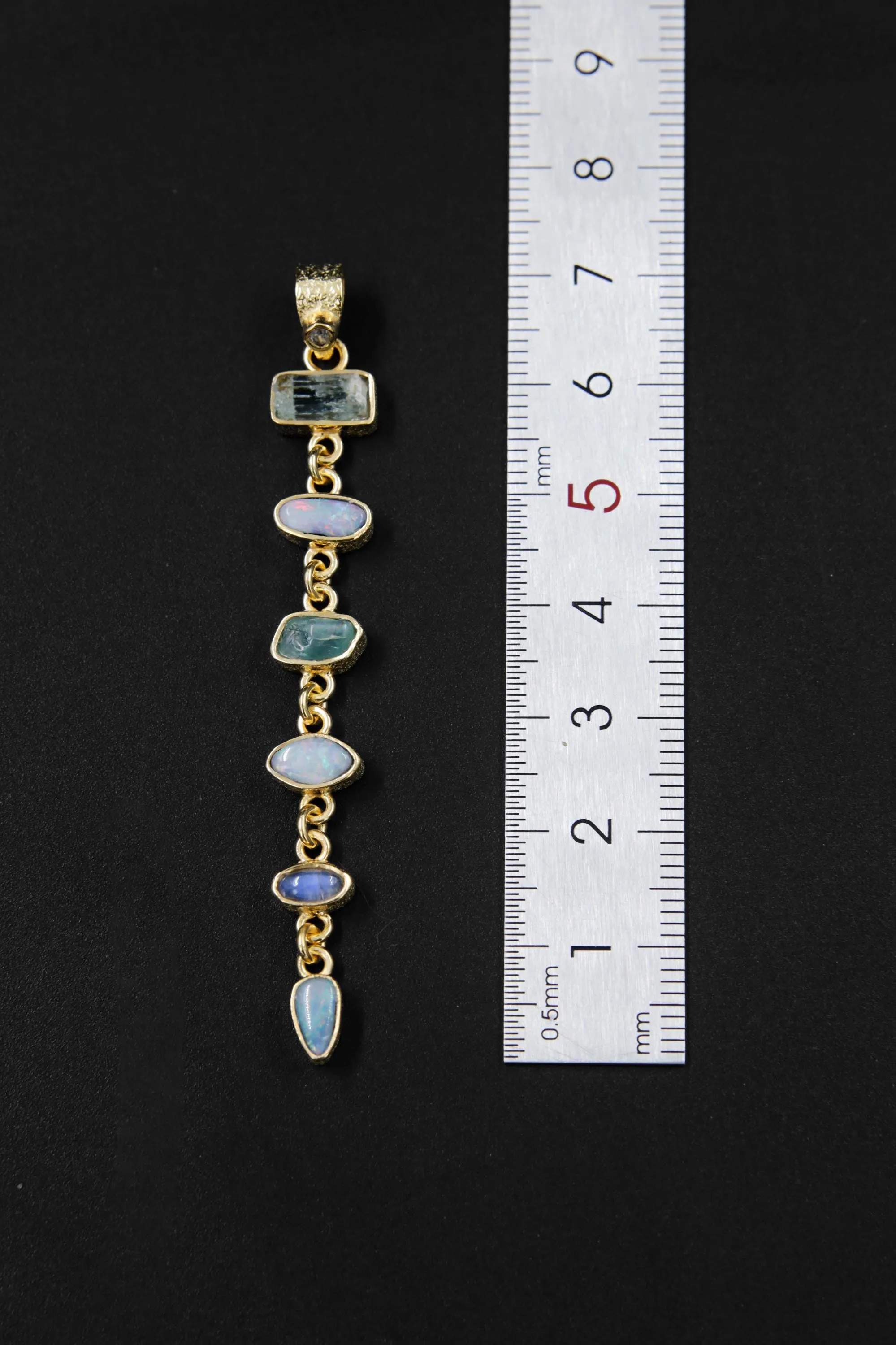 Radiant Zircon, Aquamarine, Australian Opal Doublet & Blue Moonstone Pendant, 18k Gold-Plated Sterling Silver, Unique Gift
