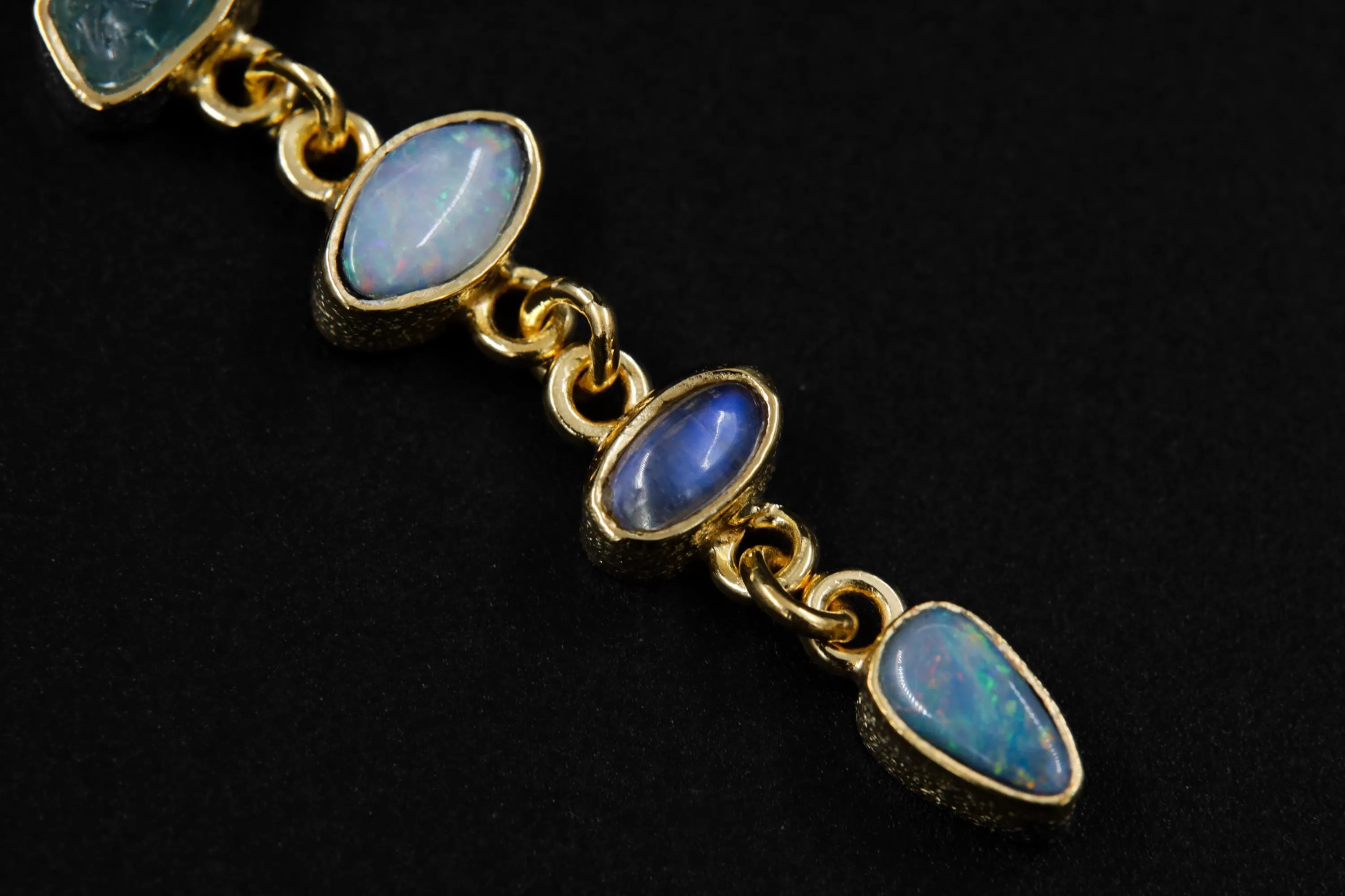 Radiant Zircon, Aquamarine, Australian Opal Doublet & Blue Moonstone Pendant, 18k Gold-Plated Sterling Silver, Unique Gift