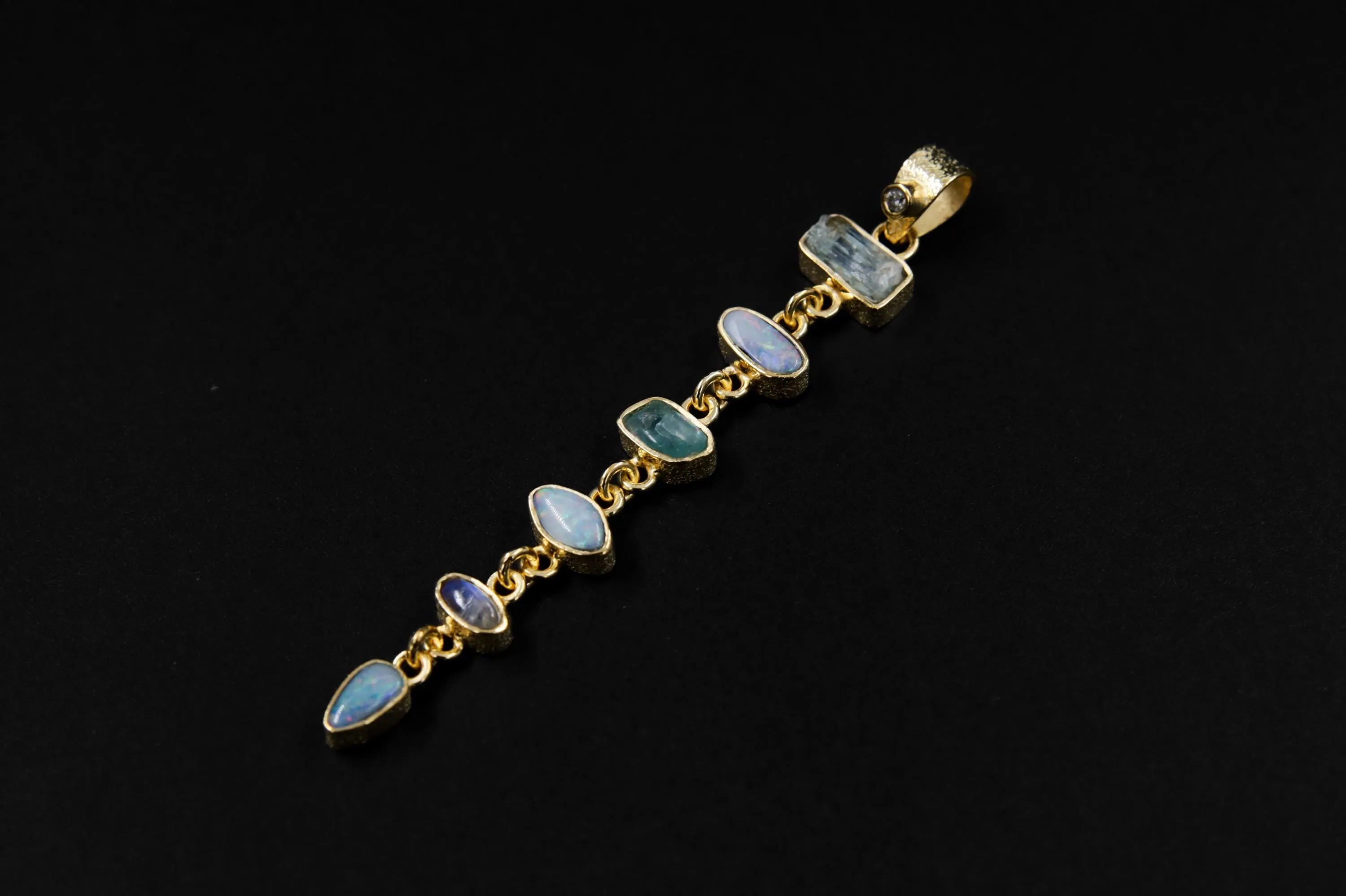 Radiant Zircon, Aquamarine, Australian Opal Doublet & Blue Moonstone Pendant, 18k Gold-Plated Sterling Silver, Unique Gift