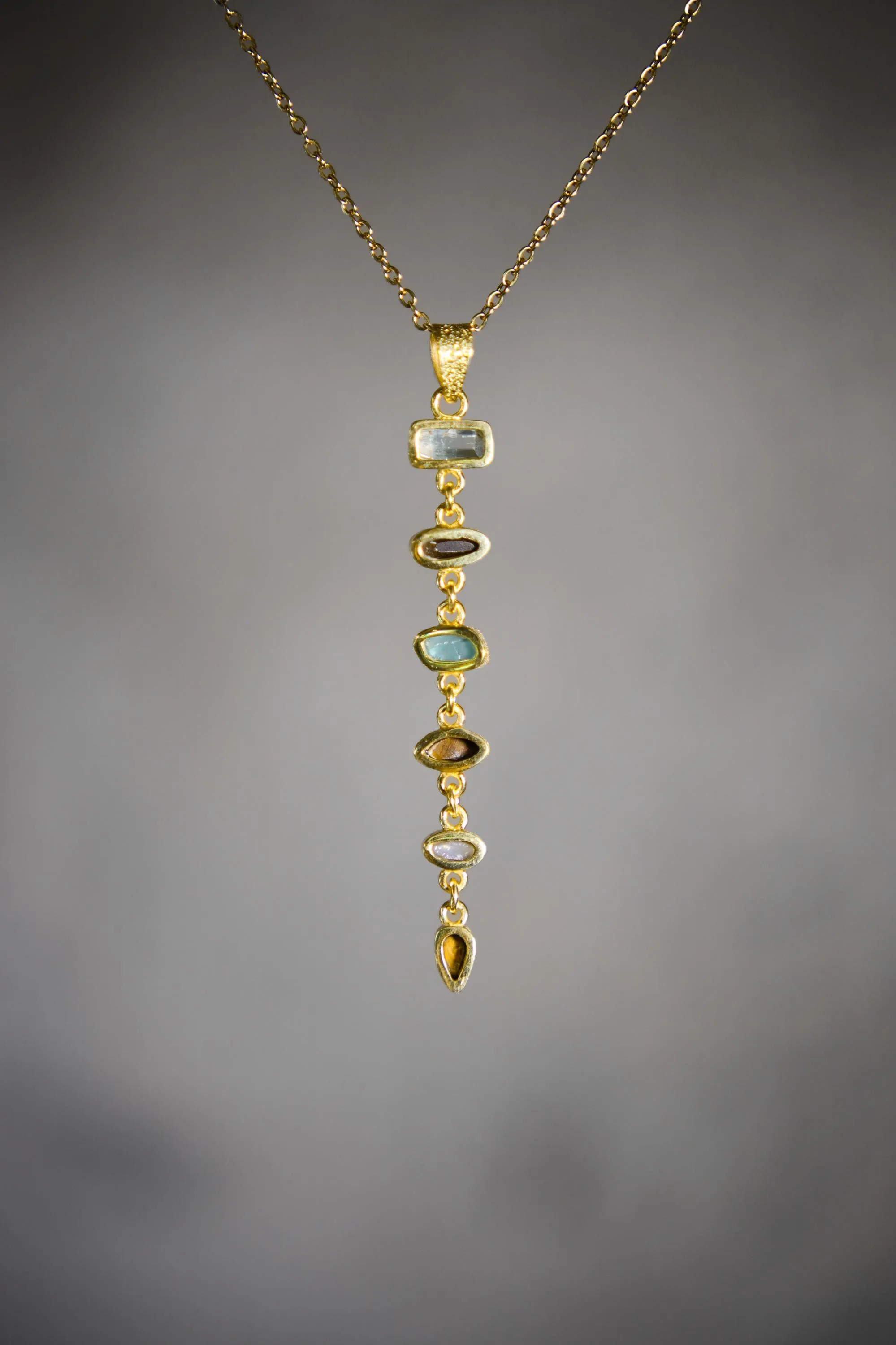 Radiant Zircon, Aquamarine, Australian Opal Doublet & Blue Moonstone Pendant, 18k Gold-Plated Sterling Silver, Unique Gift