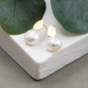 Real pearl studs with contemporary component