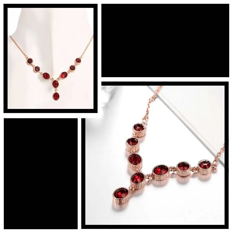 Red Necklace for Women-  Gold Tone