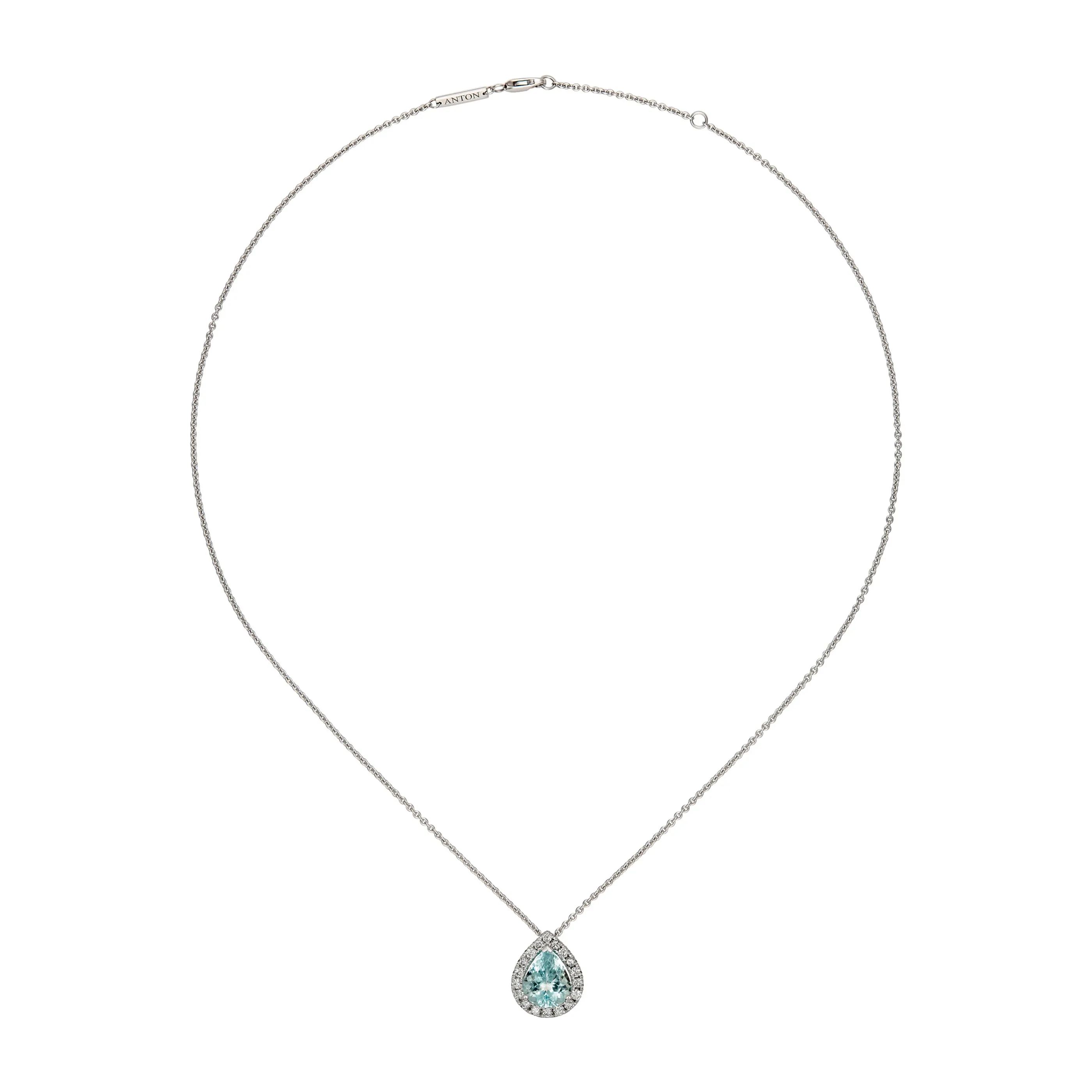 Regal Collection® Aquamarine Pear Cut Diamond Halo Necklace | White Gold