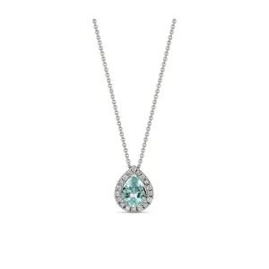 Regal Collection® Aquamarine Pear Cut Diamond Halo Necklace | White Gold