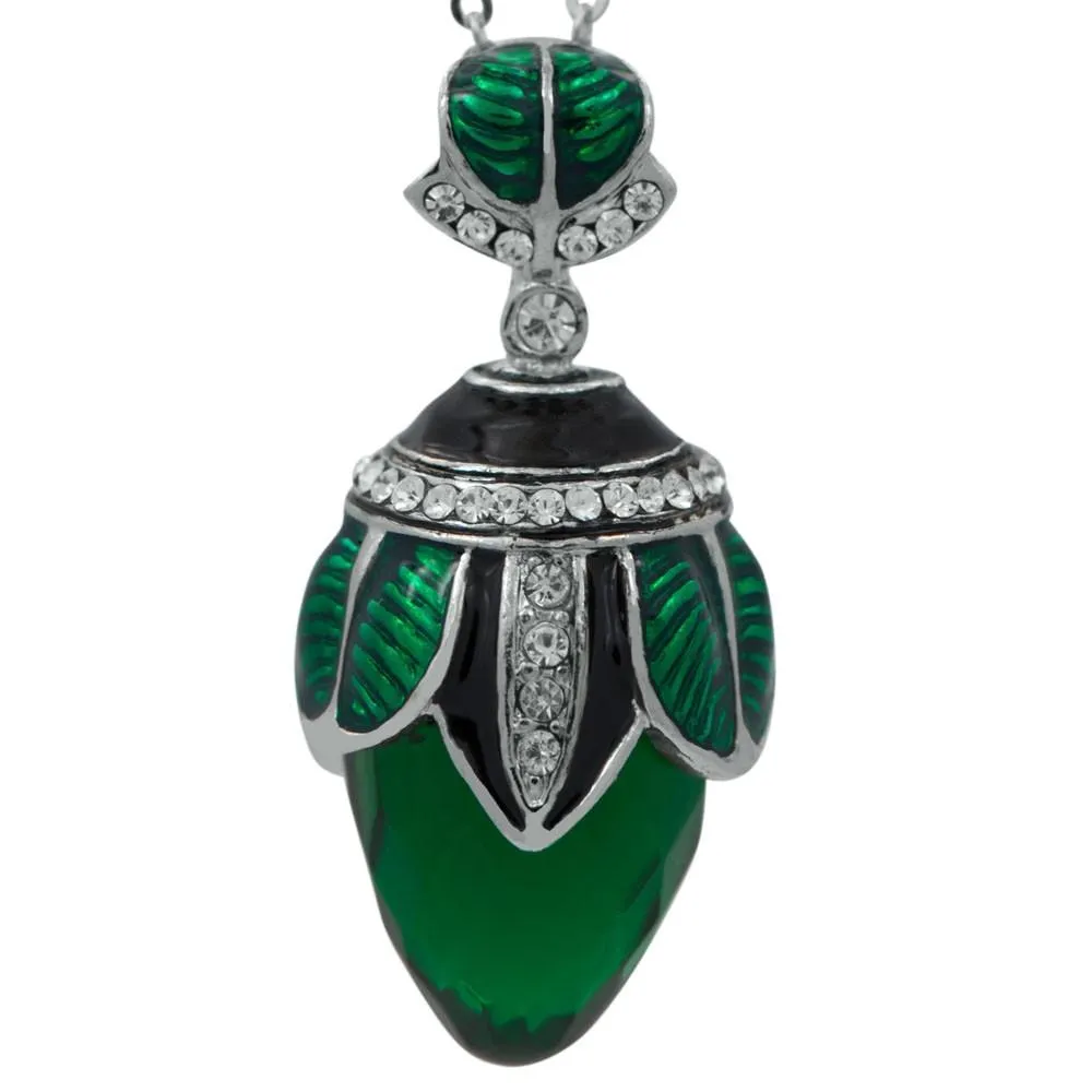 Regal Raindrop: Green Crystal Water Drop Egg Pendant Necklace