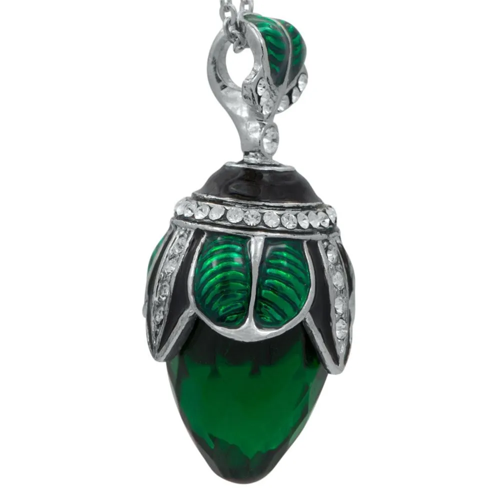 Regal Raindrop: Green Crystal Water Drop Egg Pendant Necklace