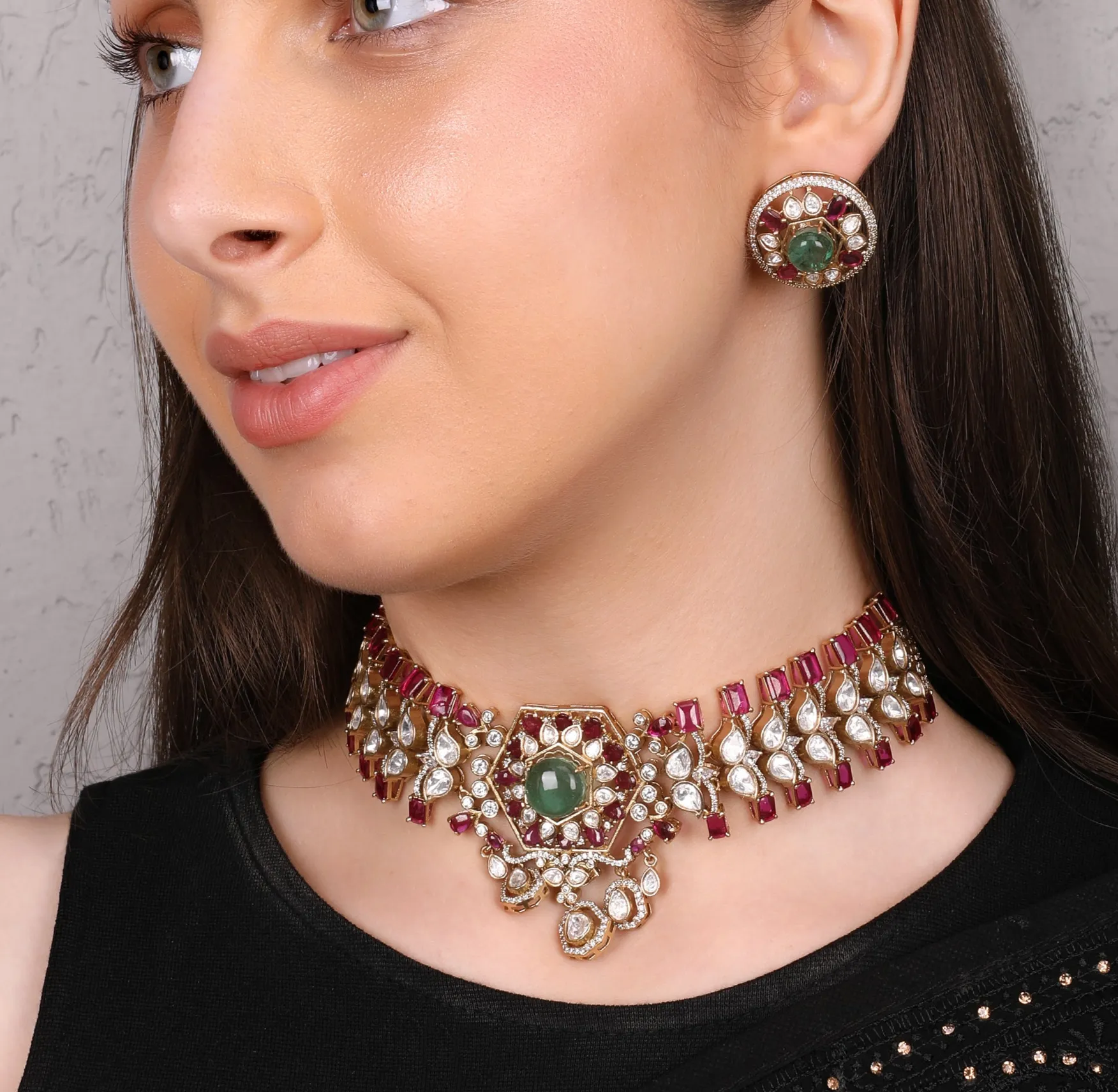 Regal Ruby & Emerald Kundan Choker Set