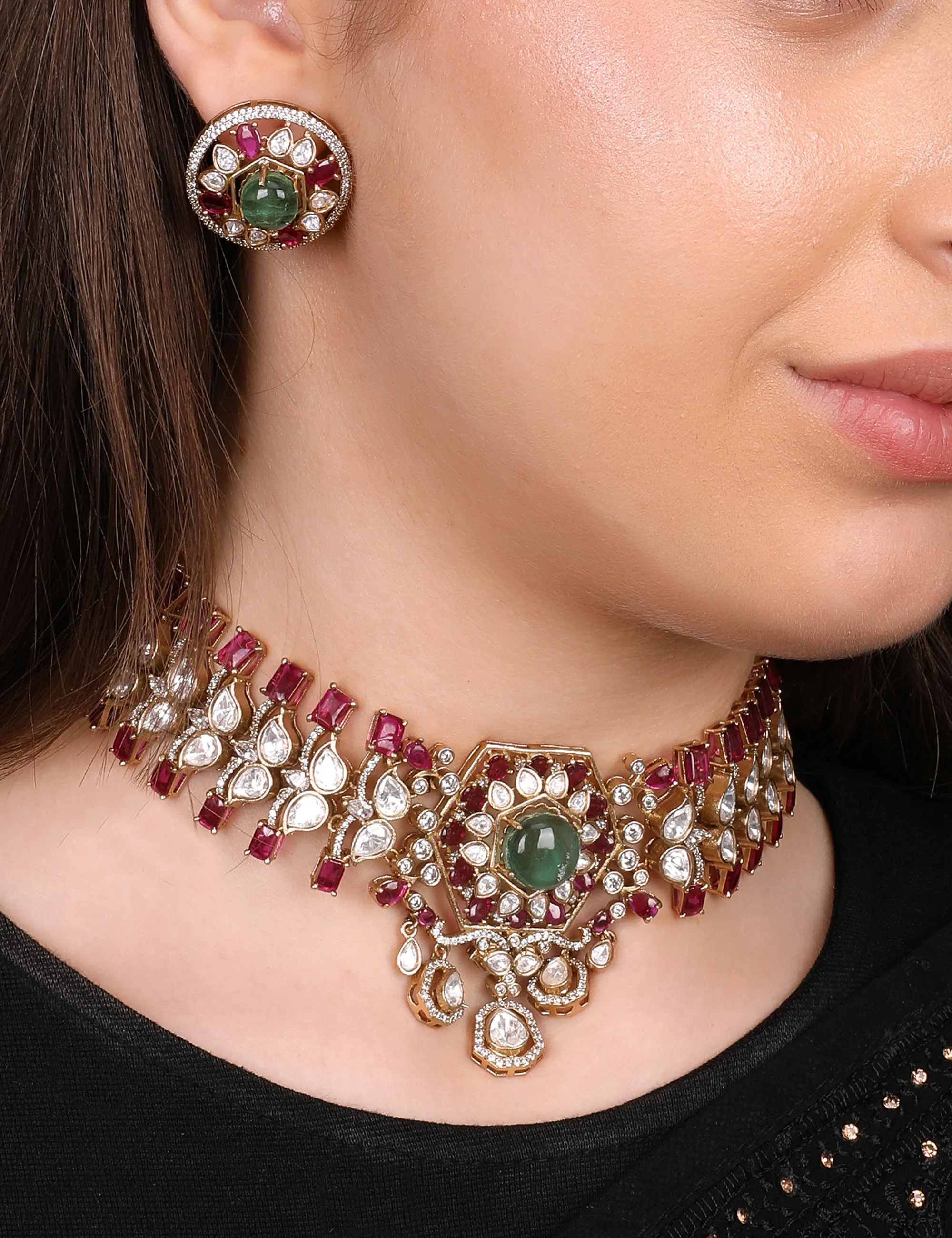 Regal Ruby & Emerald Kundan Choker Set