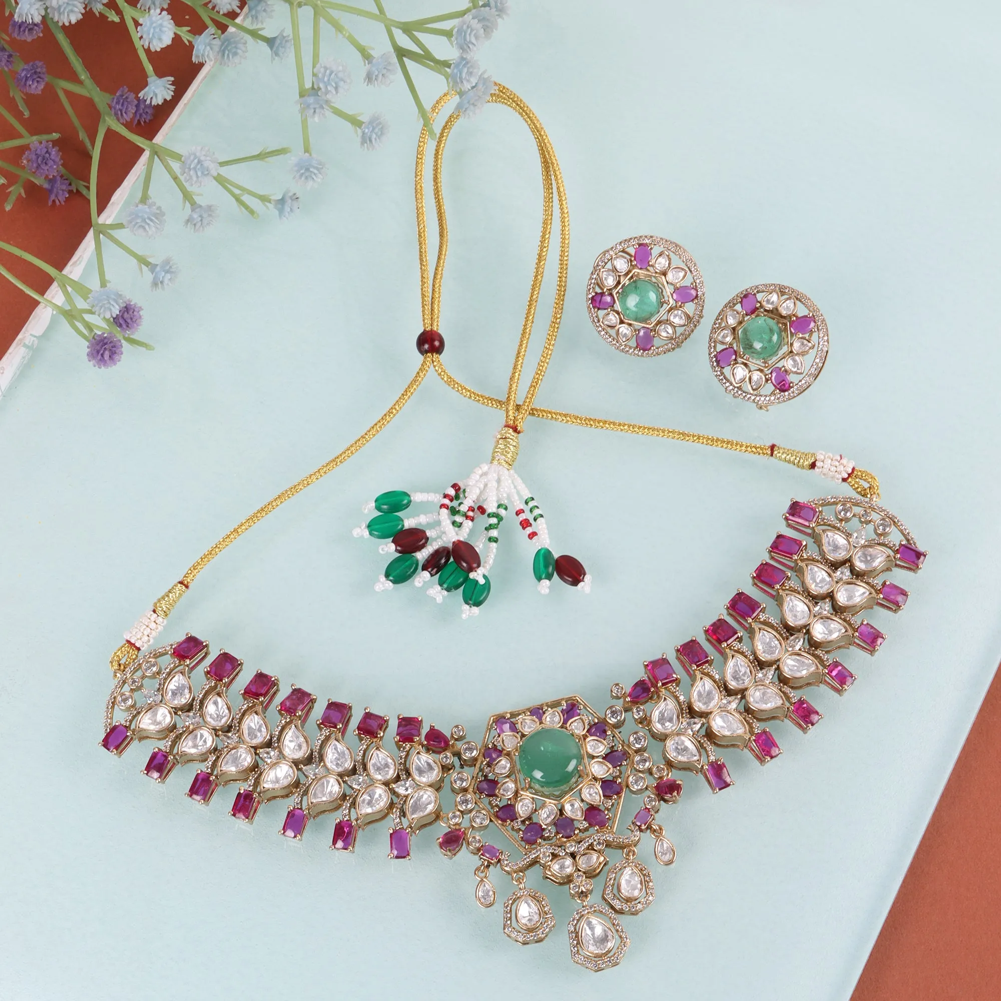 Regal Ruby & Emerald Kundan Choker Set