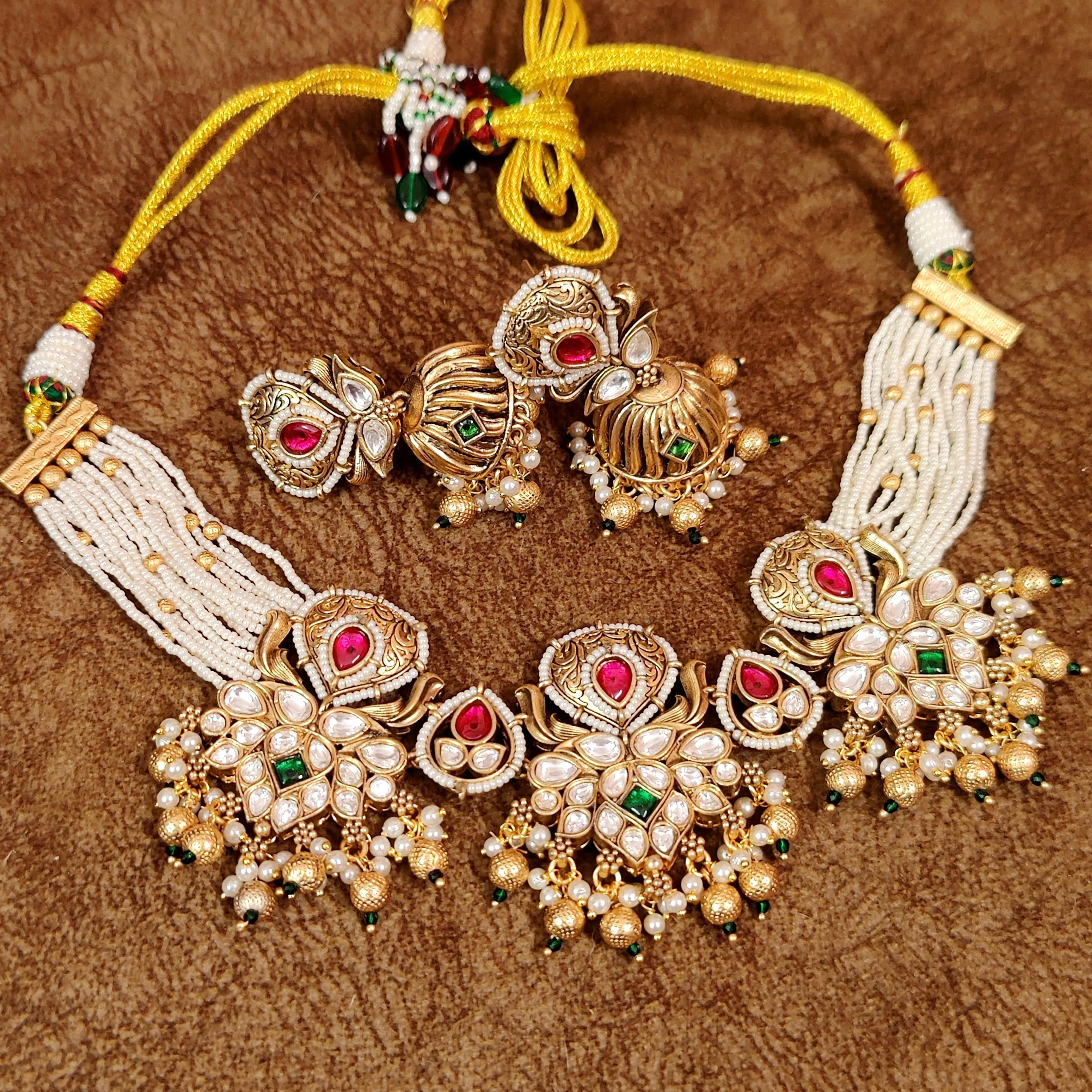 ROYAL KUNDAN POLKI GOLD LOOK ALIKE PEARL NECKLACE SET