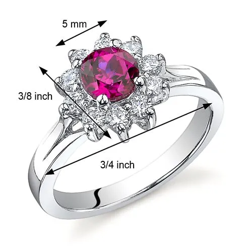 Ruby Round Cut Sterling Silver Ring Size 6