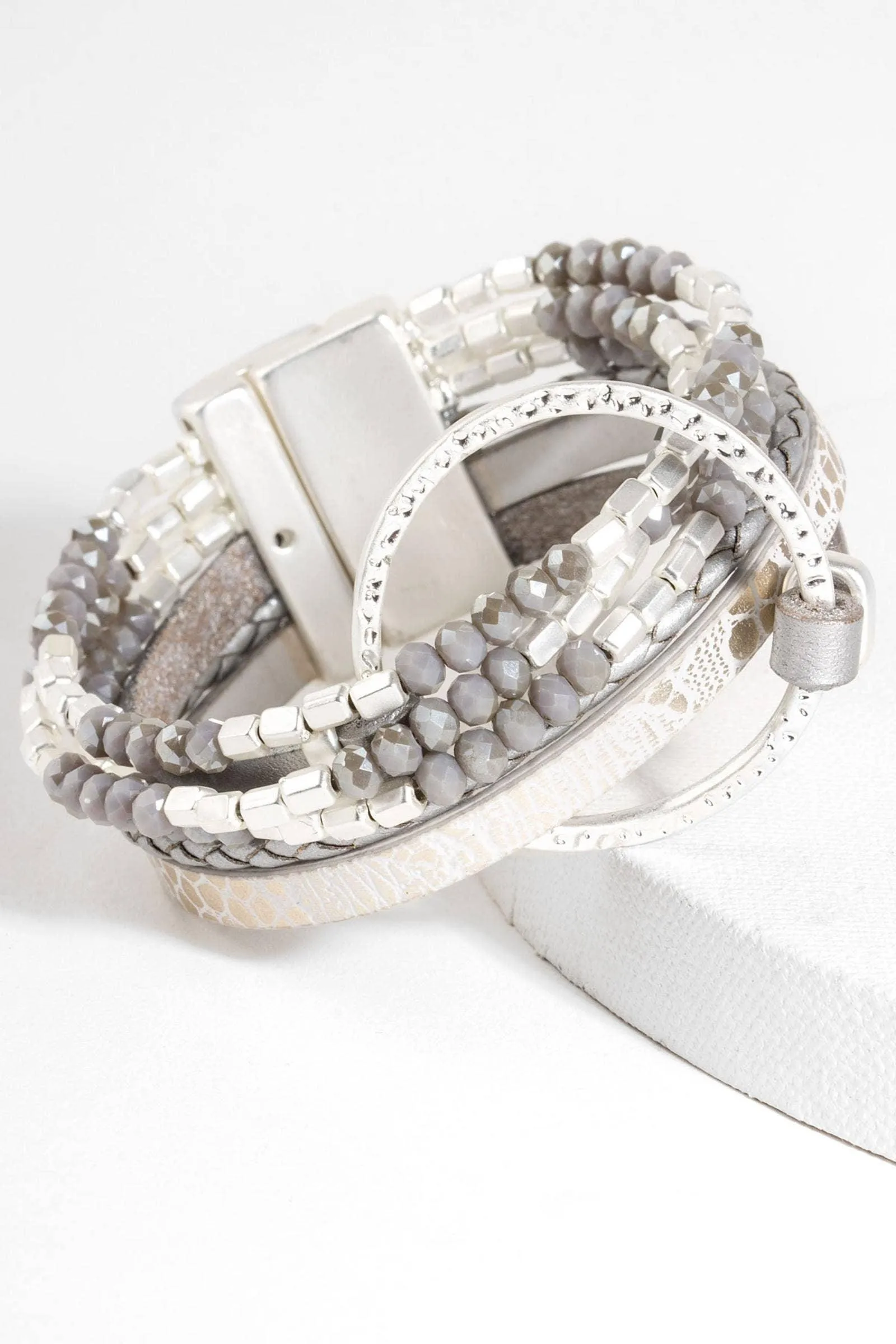 Saachi Metallic Go With The Flow Taupe Beaded Bracelet