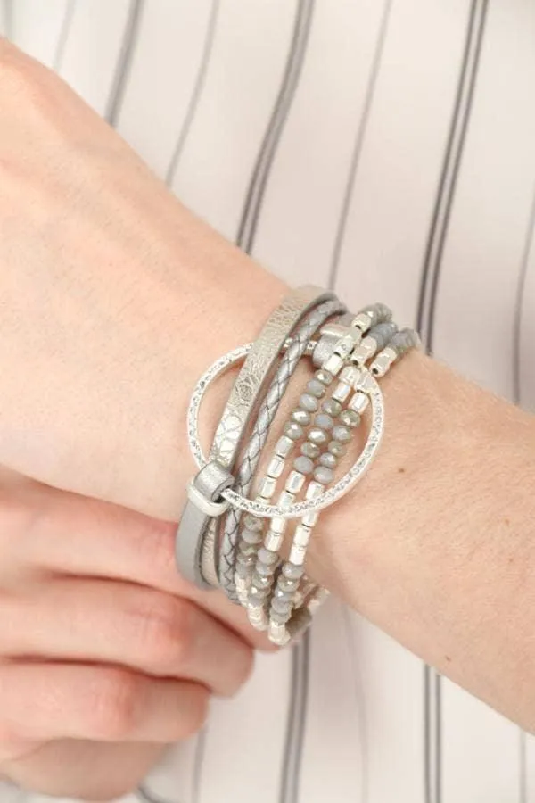 Saachi Metallic Go With The Flow Taupe Beaded Bracelet