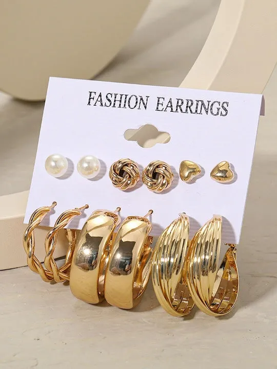 Set Of 11 Gold-Plated Contemporary Stud And hoop Earrings
