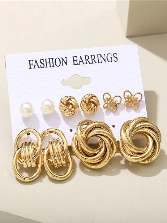 Set Of 11 Gold-Plated Contemporary Stud And hoop Earrings
