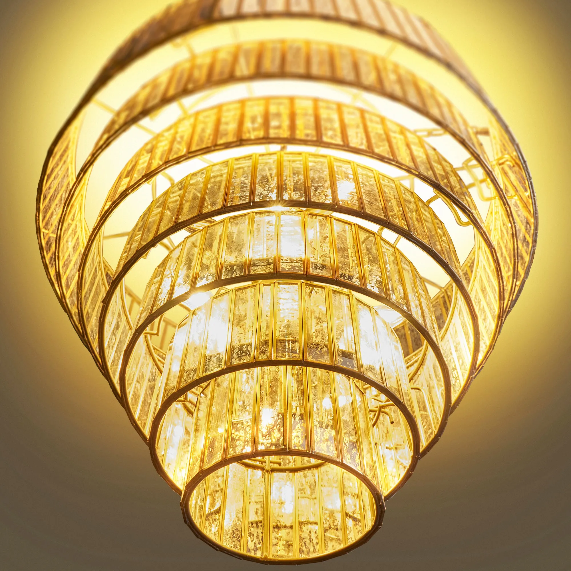 Seven tiered Galactica chandelier in mercurised glass