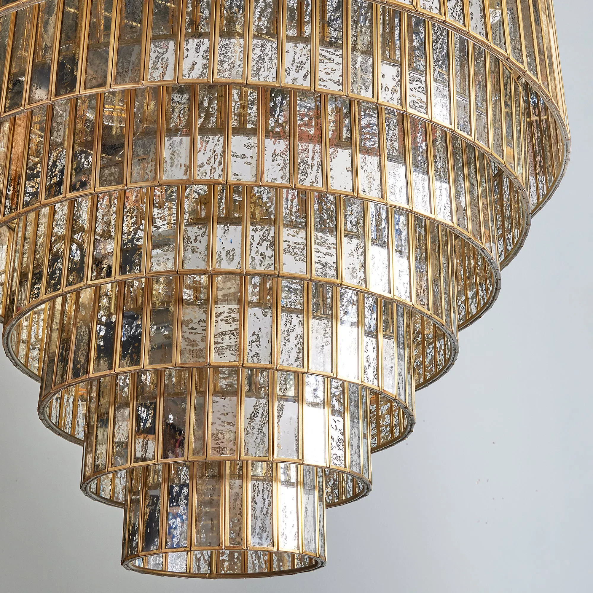 Seven tiered Galactica chandelier in mercurised glass