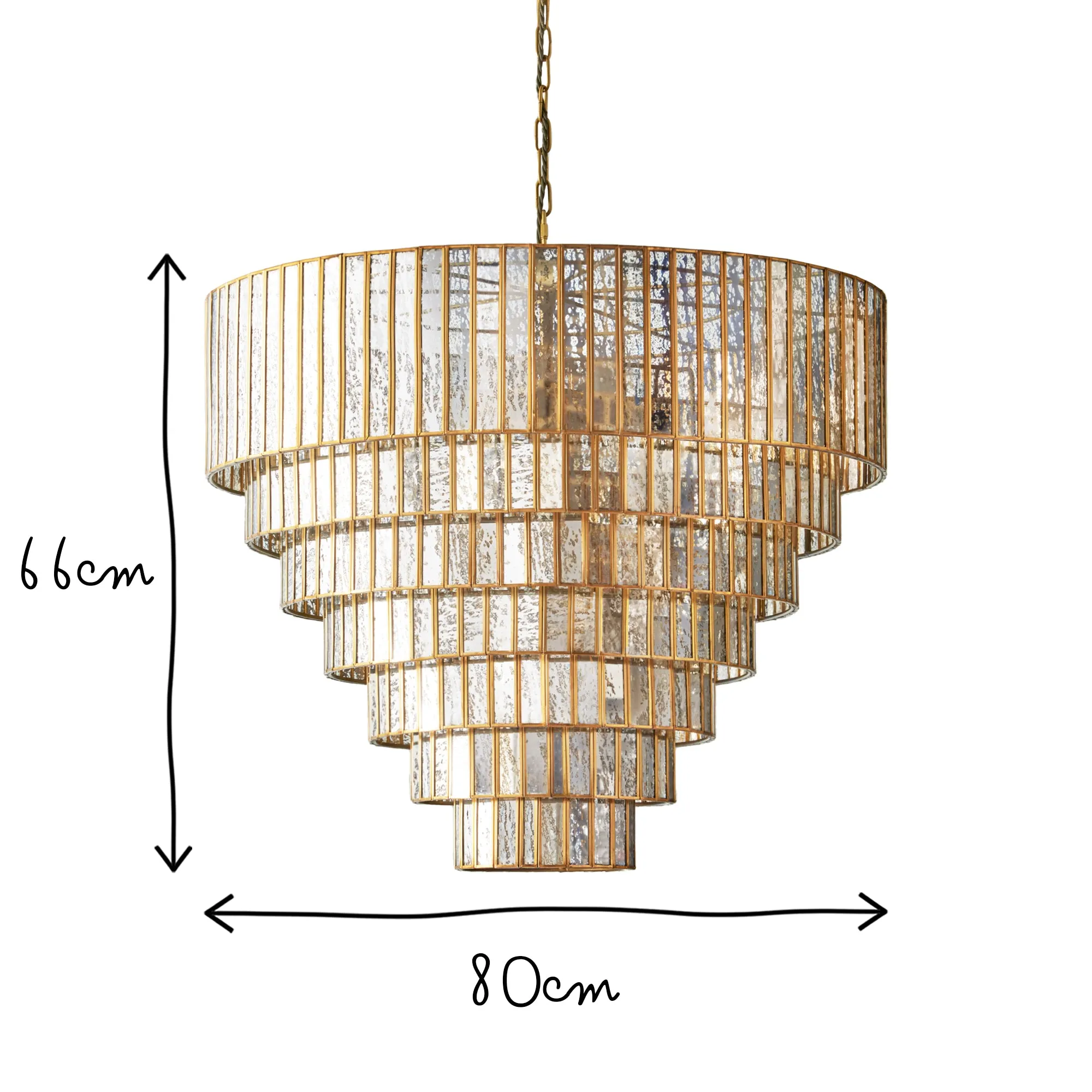 Seven tiered Galactica chandelier in mercurised glass