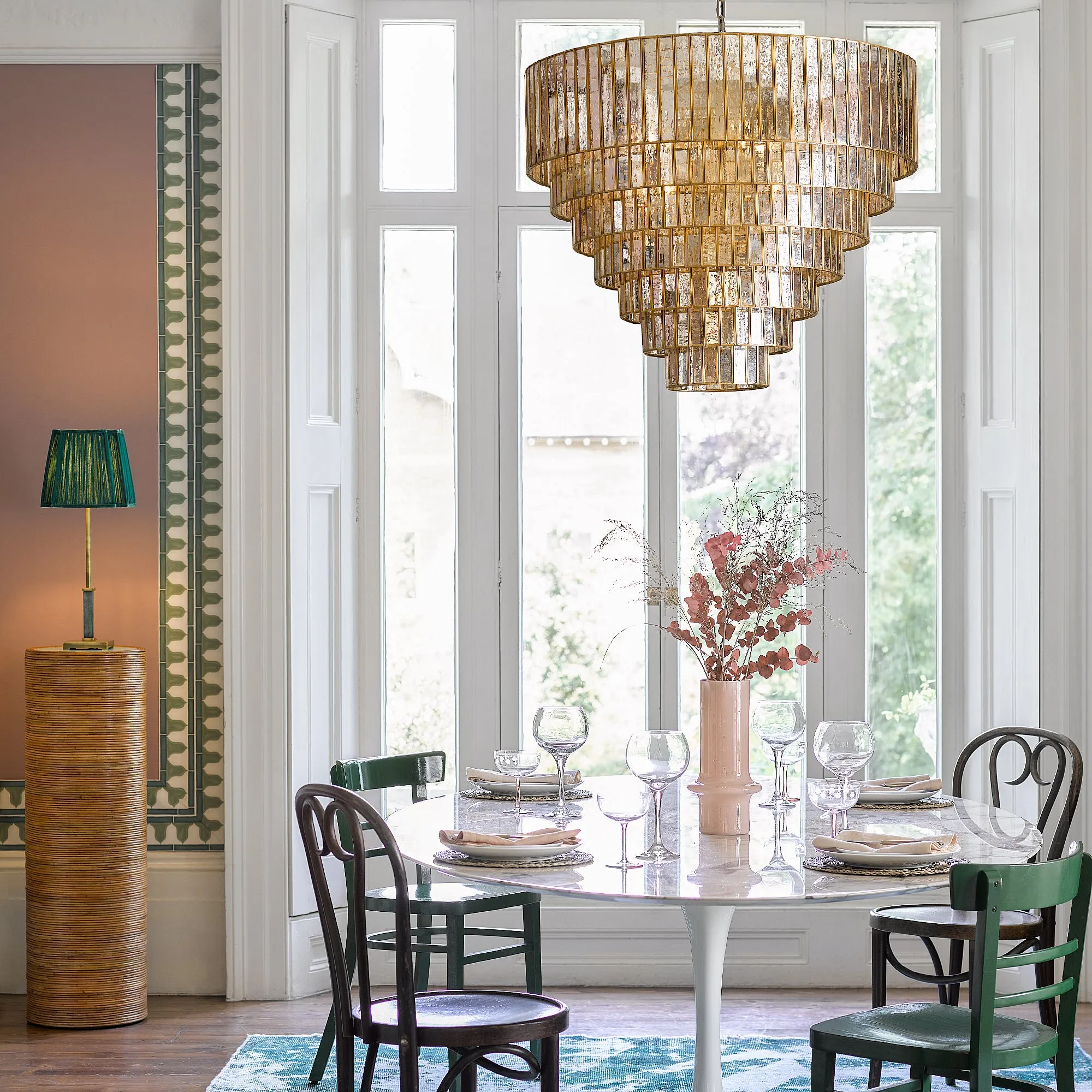 Seven tiered Galactica chandelier in mercurised glass