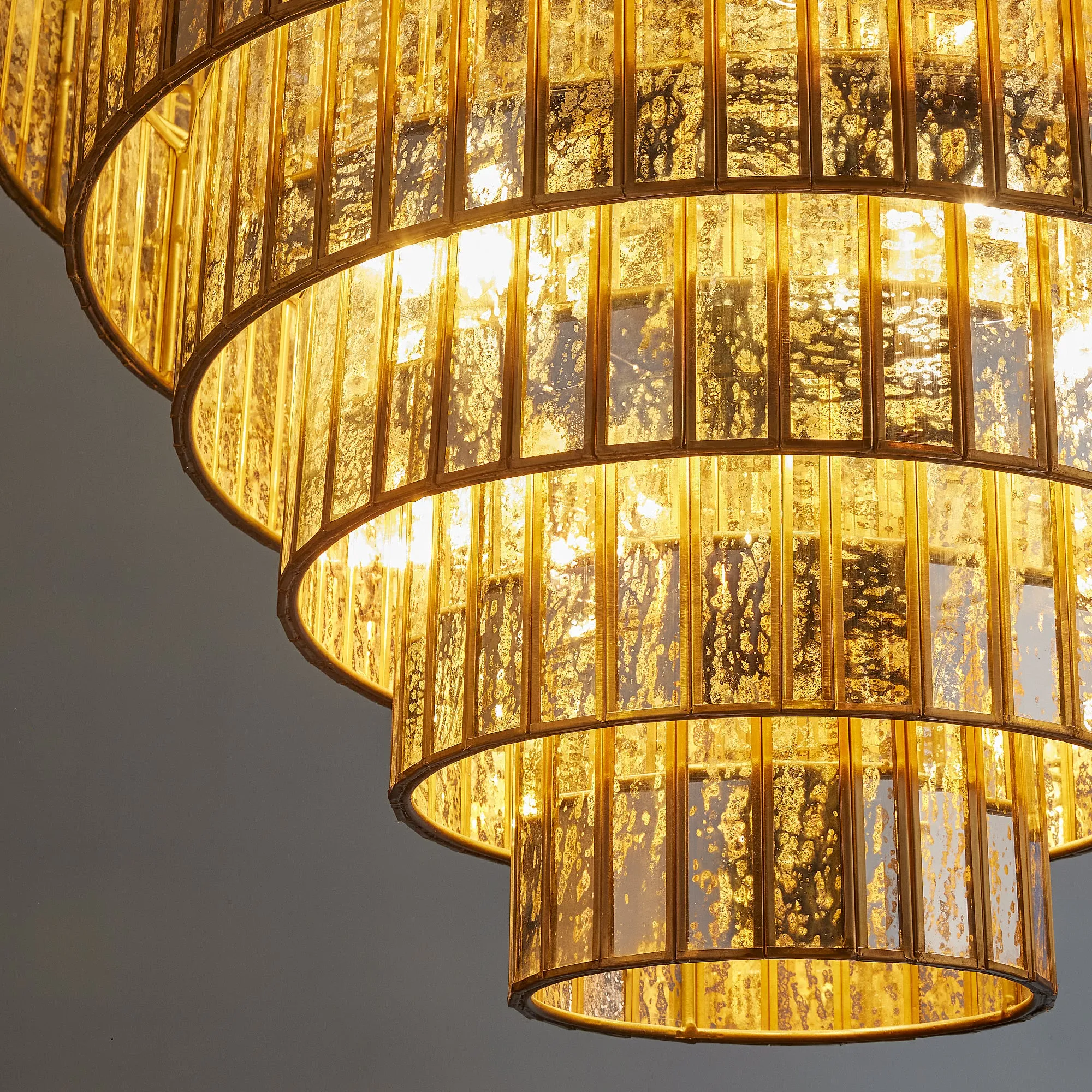Seven tiered Galactica chandelier in mercurised glass