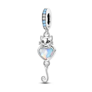 Shimmering Heart Cat Love Dangle Charm
