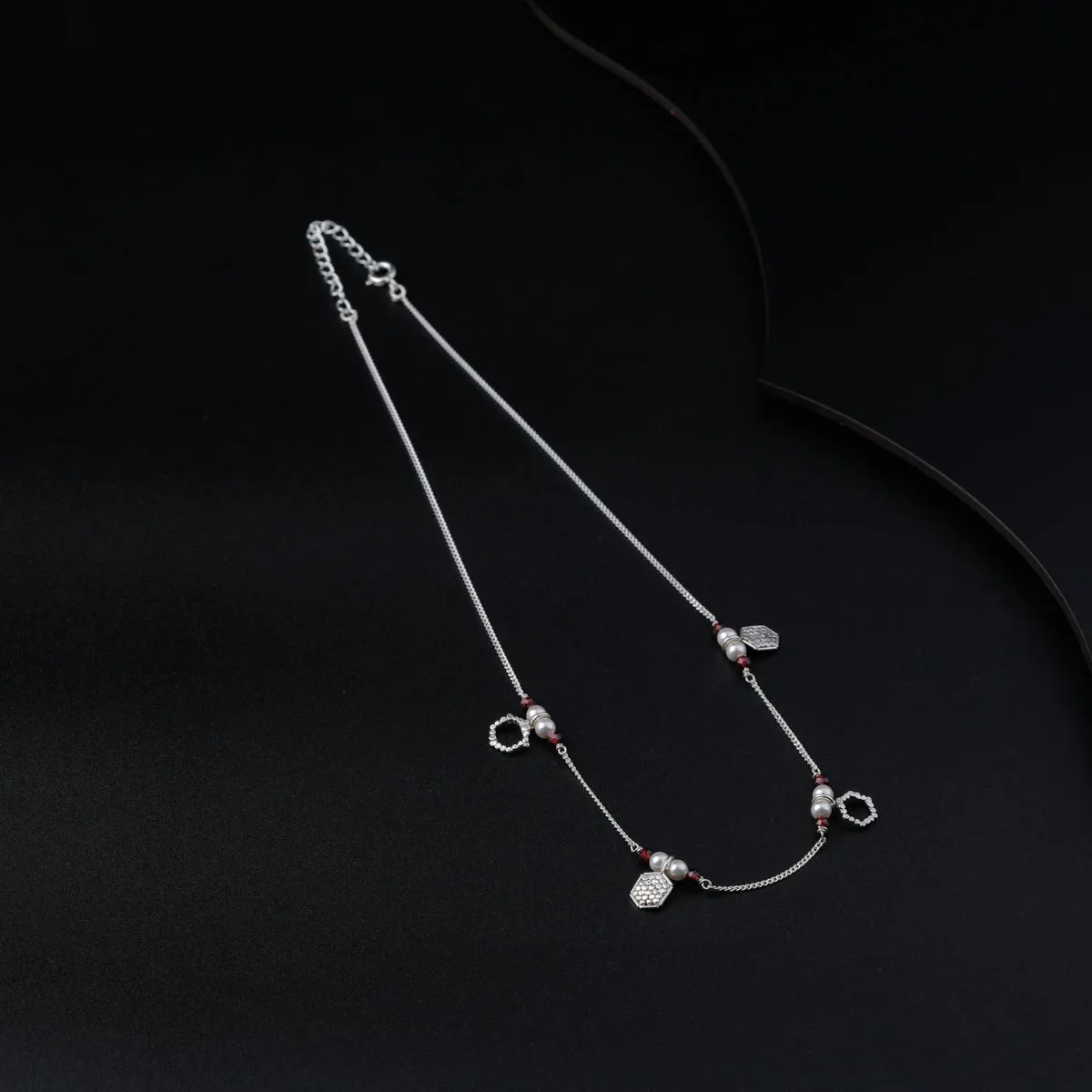 Silver Garnet Necklace with Charms