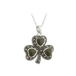 Silver Marble & Marcasite Shamrock Pendant