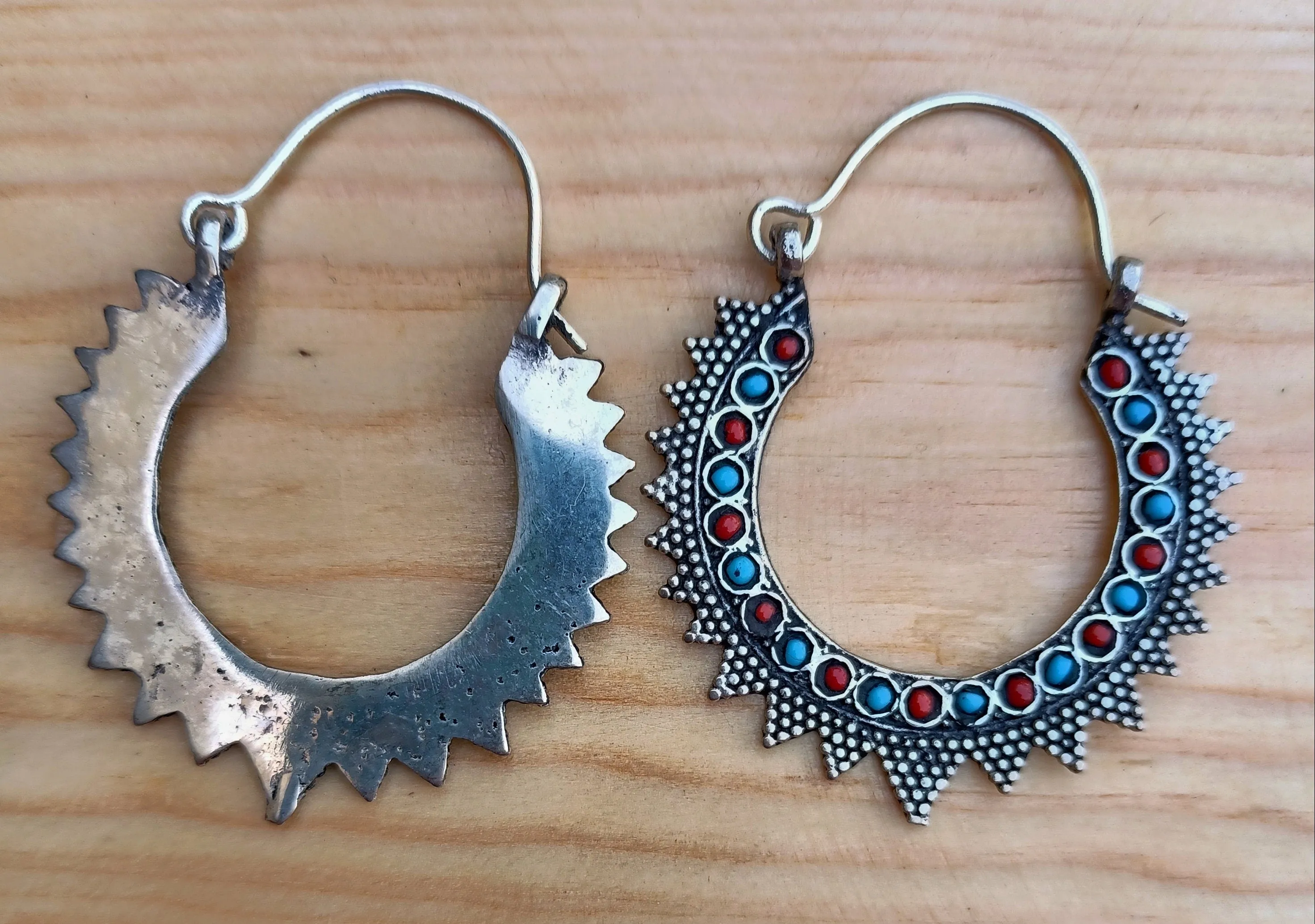 Silver Moon Hoop Earrings- Tribal Gypsy Boho Earrings. Crescent Hoop earrings. Afghan Tribal- Kuchi Earrings. Bohemian Jewelry