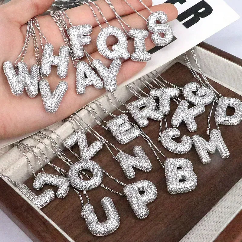 Silver Plated Sparkly Bubble Initial Necklaces