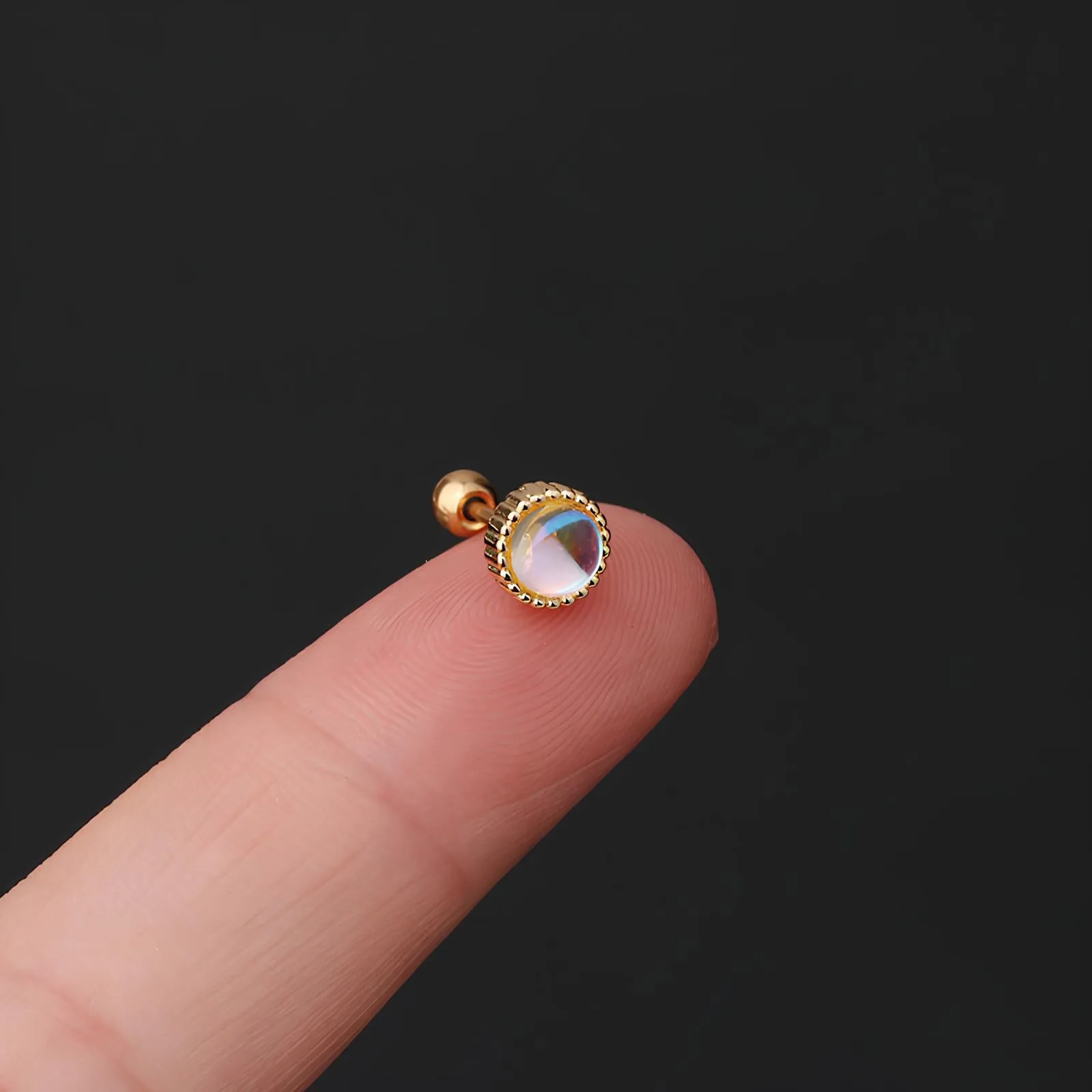 Simple Round & Peach Heart Moonstone Ear Bone Stud  Stainless Steel