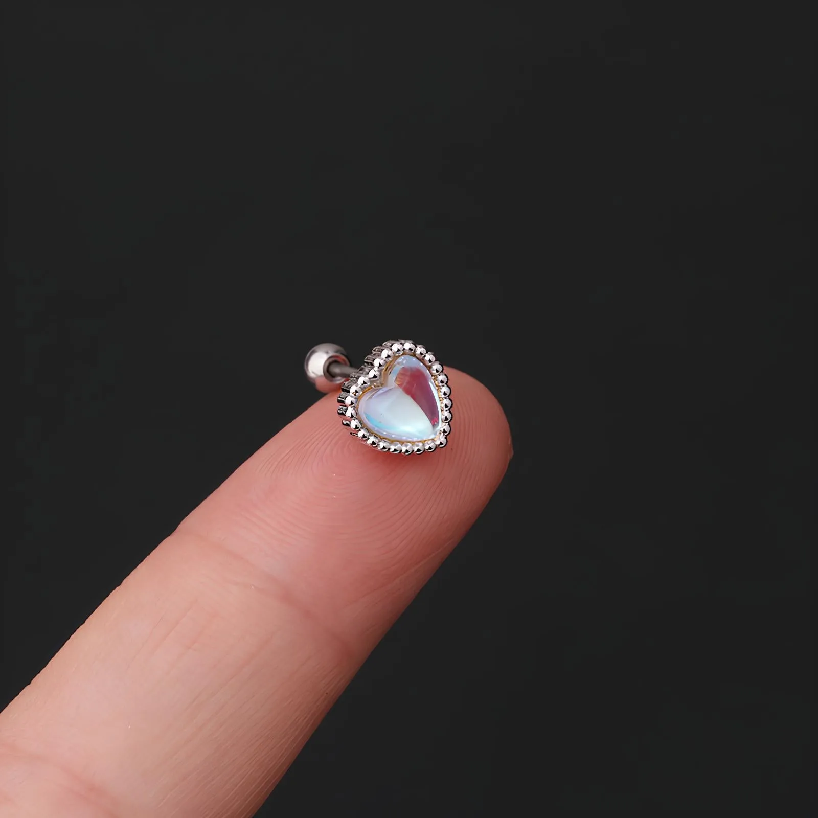 Simple Round & Peach Heart Moonstone Ear Bone Stud  Stainless Steel