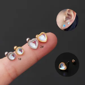 Simple Round & Peach Heart Moonstone Ear Bone Stud  Stainless Steel