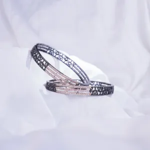 Slim 3 Layered Rose Gold-Black Bangles Set (Pack of 2)